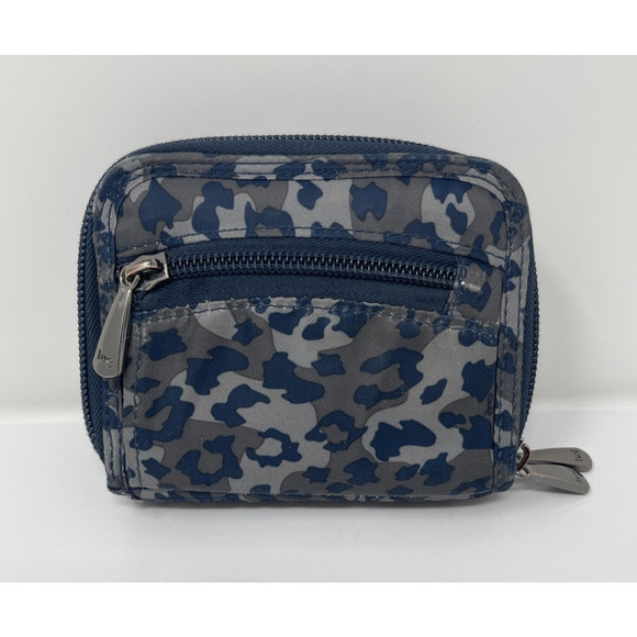 LUG Splits Wallet Quilted Accordion Double Zip RFID Wallet Leopard Blue Gray - Picture 2 of 11